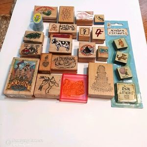 Ink SET 78 pc Stamps Rubber wood BDAY wedding fun